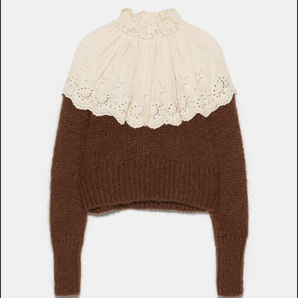 NWT Zara Contrasting Embroidered Sweater Brown S M - Picture 8 of 9